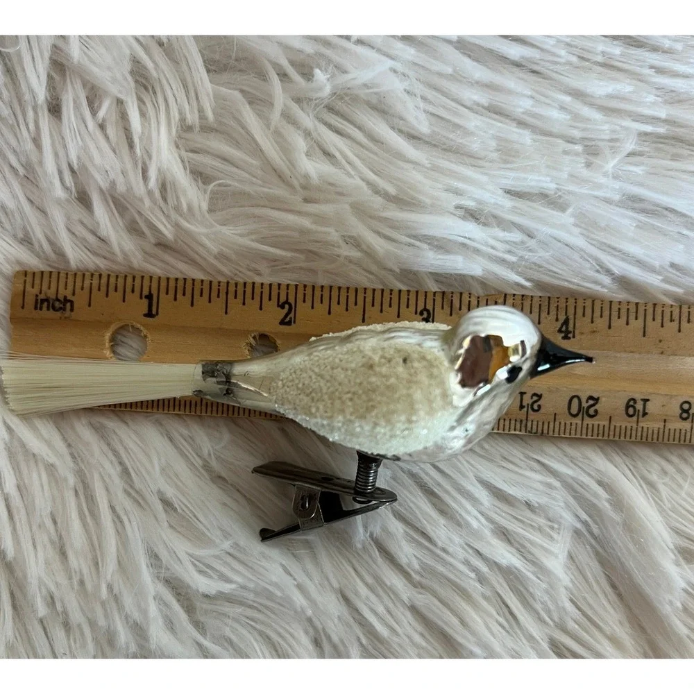 Vintage Mercury Glass Clip On Bird Ornaments White Flocked Christmas Decor Set 3